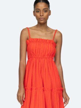 Sea New York Grier Dress Sz Large Poppy smocked orange